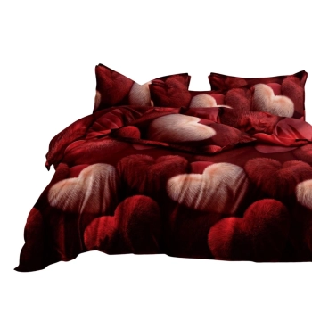 Pościel Walentynkowa 160x200 bawełna satynowa CZERWONE SERCE PK731 z prześcieradłem